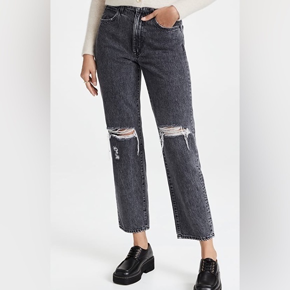 Slvrlake Women’s Straight Leg Ripped Jeans In Washed Black
